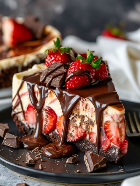 🍓 Chocolate Strawberry Swirl Cheesecake 🍓  Ingredients 🎉  - 2 cups chocolate cookie crumbs - 1/2 cup unsalted butter, melted - 3 (8 oz) packages cream cheese, softened - 1 cup granulated sugar - 1 teaspoon vanilla extract - 3 large eggs - 1 cup sour cream - 1/2 cup heavy cream - 1 cup semi-sweet chocolate chips, melted and slightly cooled - 1 cup fresh strawberries, pureed - 2 tablespoons granulated sugar Chocolate Strawberry Swirl Cheesecake, Strawberry Swirl Cheesecake, Showstopper Dessert, Cheesecake Ingredients, Swirl Cheesecake, Melting Chocolate Chips, Cookie Crumbs, Chocolate Strawberry, Semi Sweet Chocolate Chips