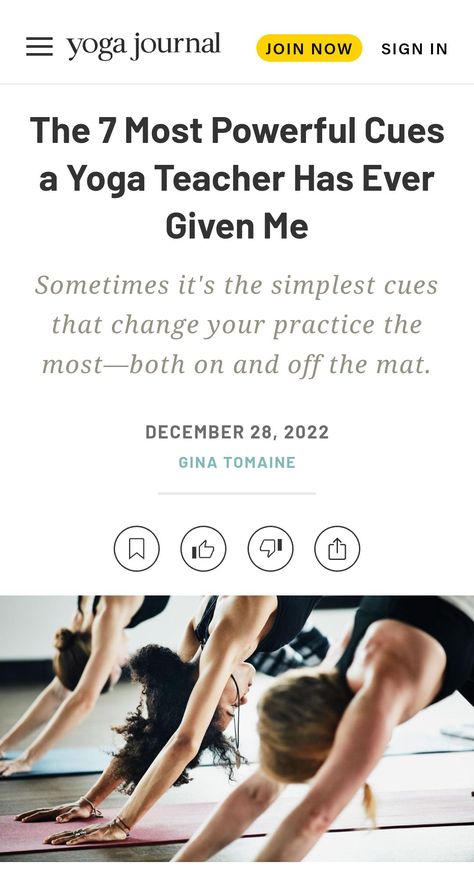 The 7 Most Powerful Cues a Yoga Teacher Has Ever Given Me | "Sometimes it's the simplest cues that change your practice the most—both on and off the mat." ~Gina Tomaine Yoga Cues, Yoga Class Themes, Yoga Teacher Resources, Yoga Themes, Meditation Scripts, Yoga Inspo, Yoga Business, Yoga Mindfulness, Iyengar Yoga