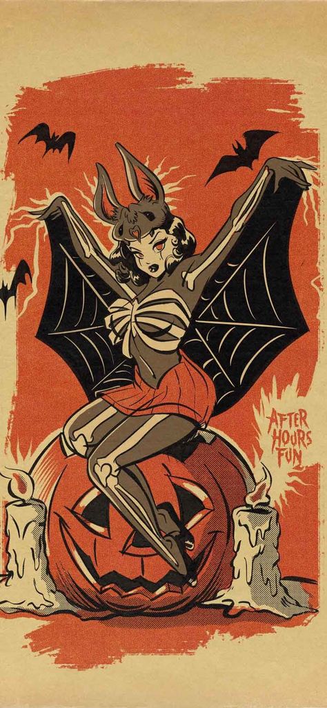 Vintage Halloween Aesthetic, Retro Halloween Aesthetic, Vintage Halloween Wallpaper, Halloween Pin Up Wallpaper, Vintage Halloween Bat Art, Vintage Halloween Posters Black And White, Halloween Pinup Art Wallpaper, Backyard Halloween Party, Vintage Halloween Owl