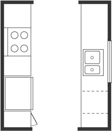 Kitchen Galley, Galley Kitchen Layout, Vintage Kitchen Remodel, Small Galley Kitchen, Kitchen Floor Plan, Galley Kitchen Design, Kitchen Ideas For Small Spaces, Small Kitchen Cabinets, Galley Kitchen Remodel