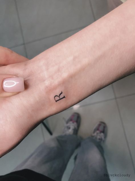 Small Wrist Tattoos Initials, Tattoo Ideas Letters Initial, H Wrist Tattoo, Small Letter Wrist Tattoo, Tiny Letter Tattoo Wrist, Wrist Letter Tattoos For Women, Man Tattoo For Wife, Small Initial Tattoo On Wrist, Initial On Wrist Tattoo