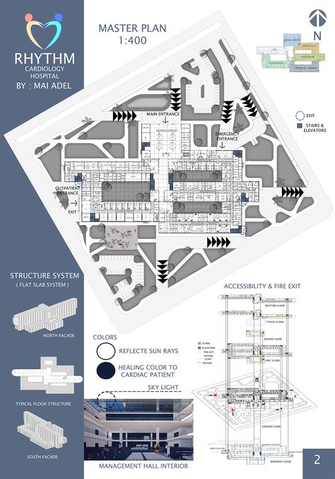 RHYTHM ( CARDIOLOGY HOSPITAL ) GRADUATION PROJECT :: Behance Hospital Design Architecture, Hospital Plans, Form Architecture, Hospital Architecture, Architectural Engineering, Revit Architecture, Emergency Plan, Study Architecture, Architecture Building Design