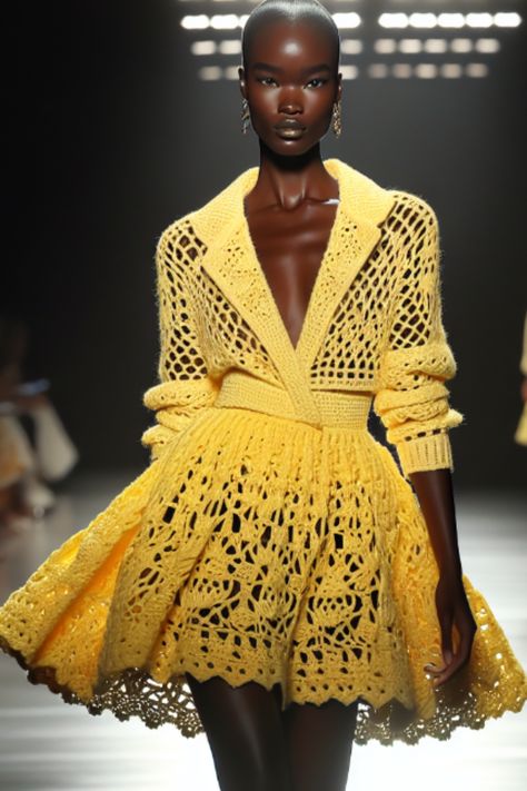 Haute Couture Crochet, Runway Crochet, Crochet Runway, Crochet High Fashion, Knit Fashion Runway, High Fashion Runway, Knit Fashion, Crochet Fashion, Crochet Dress