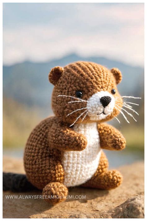 Crochet Beaver Amigurumi Free Pattern Brown Crochet Amigurumi, Beaver Crochet Pattern, Crochet Beaver Pattern Free, Beaver Amigurumi, Beaver Crochet, Birthday Crochet, Wood Badge, Turtle Plush, Crochet Animals Free Patterns