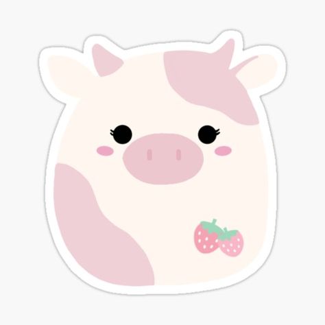 Pink Squishmallow, Cow Squishmallow, Strawberry Cow, Science Stickers, Hello Kitty Crafts, Pink Cow, Cute Doodles Drawings, Funny Doodles, Cute Kawaii Drawings