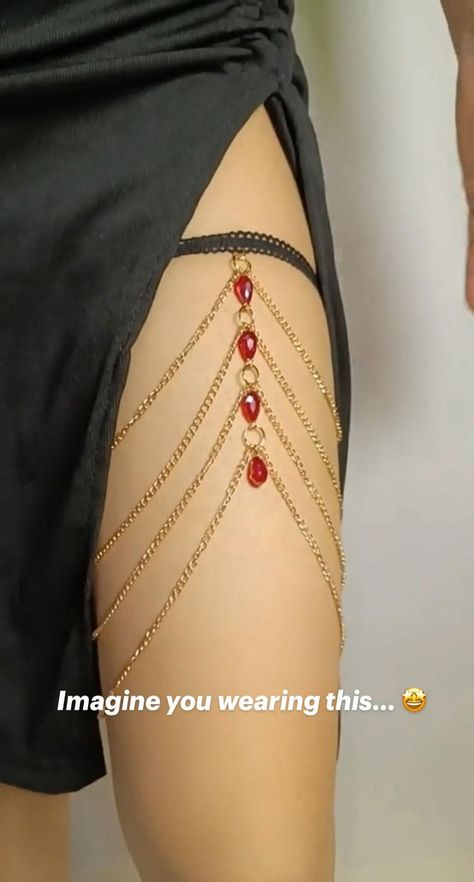 #StatementJewelry #Exploring #Adorning #and #Thigh #Jewelry #with #Elegance #JewelryLovers #Fashion #Legs #Your #Style #Style Thigh Jewelry Chains With Dress, Thigh Jwellary, Boho Body Jewelry, Thigh Cuff Jewelry, Chain Snake Tattoo, Body Jewelry Over Dress, Diy Body Chain Jewelry, Dresses With Chains, Body Chain Pierna