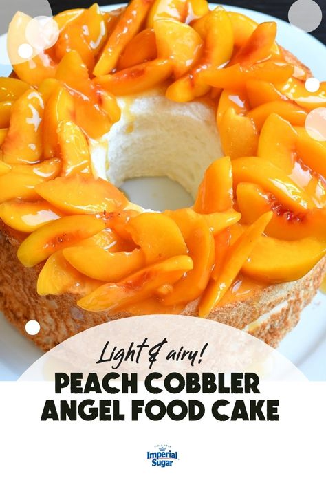 Angel Food Cake With Peaches, Angel Food Cake And Peaches, Peaches And Angel Food Cake, Peach Angel Food Cake Dessert, Desserts With Angel Food Cake, Angel Food Cake Ideas, Angel Food Cake Toppings, Waffle Cone Recipe, Angel Food Cake Desserts