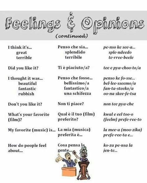 Feelings and opinions Italian Dialogues, Basic Italian, Speak Italian, Learn To Speak Italian, Italian Grammar, Italian Vocabulary, Italian Lessons, Italian Language Learning, Learn Italian