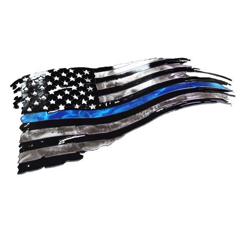 Blue Line Flag Tattoo, Cop Tattoos, Back The Blue Flag, Police Tattoo, Tattered American Flag, Metal Flag, American Flag Decal, Police Flag, Blue Line Police