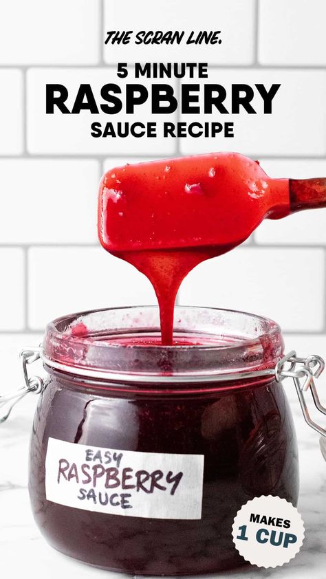 Easy Raspberry Sauce - The Scran Line The Scran Line, Scran Line, Raspberry Sauce Recipe, Chocolate Sauce Recipes, Raspberry Recipes, Appetizers Easy Finger Food, Raspberry Sauce, Raspberry Syrup, Salted Caramel Sauce