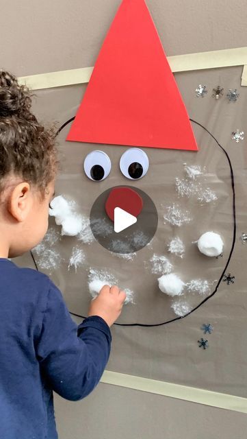 Mandisa | Happy Toddler Playtime on Instagram: "Did you know you can make a Santa Claus sticky wall with cotton balls for his beard? 🎅✨ Kids can have fun sticking fluffy cotton balls to create Santa’s beard, practicing fine motor skills while adding to the holiday spirit. It’s a simple and engaging way to celebrate the season! #SantaStickyWall #HolidayCrafts #CreativeKids #ChristmasFun" Santa Clause Craft For Toddlers, Santa Claus Activities For Toddlers, Santa Cotton Ball Craft, Santa Crafts For Toddlers, Santa Claus Crafts For Kids, Christmas Craft Toddler, Santa Crafts For Kids, Cotton Ball Crafts, Santa Activity