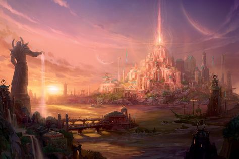 World of Warcraft: Chronicles Preview - Album on Imgur Elf City, Elven City, Blood Elf, High Elf, Angel Statues, Fantasy City, Fantasy Castle, Fantasy Places, Fukushima