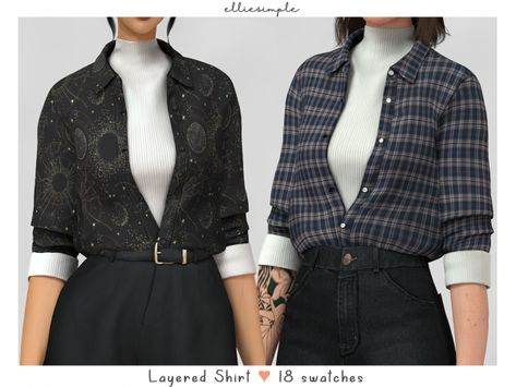 elliesimple - layered shirt - The Sims 4 Download - SimsFinds.com The Sims 4 Cc Unisex Clothes, Cc Shirts Sims 4, Lesbian Sims 4 Cc, Sims Victorian, Lesbian Outfits, Victorian Mansion, Dark Academia Clothes, Pelo Sims, Academia Clothes