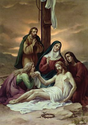 Thirteenth Station: The body of Jesus is taken down from the cross Jesus Christ Crucified, Station Of The Cross, Sorrowful Mysteries, Way Of The Cross, Lenten Season, Pictures Of Jesus, Stations Of The Cross, Pictures Of Jesus Christ, Jesus Painting