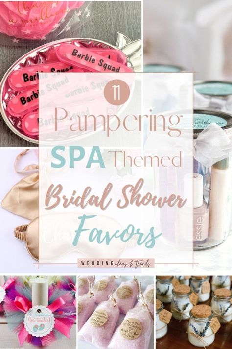 Something soothing, like a spa day, might be in order for you and the girls. After a day of pampering and fun, send them home with something they’ll remember long after the day is over. Give them something both useful and unique. Here are 11 best pampering spa themed bridal shower party favors for guests every girl loves. From sleep eye-mask, nail polish, nail file, bath bomb, spa headbands, and much more amazing gifts in the spirit of a spa day at home Spa Day Bridal Shower Party, Bridal Shower Spa Day, Spa Day Bridal Shower Ideas, Spa Themed Bridal Shower Ideas, Spa Party Favors For Women, Spa Day Bachelorette Party Ideas, Spa Bachelorette Party Decorations, Bridal Spa Party, Bachelorette Party Spa Theme