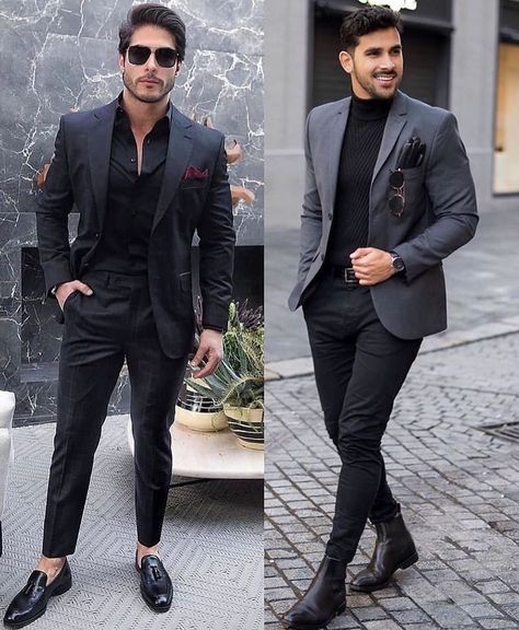 Black Blazer Combination For Men, Black Suit Combinations Men, Black Blazer Outfit Men, Shirt Combination Men, Black Suit Combinations, Mens Suit Colors, Office Wears, Best Suits For Men, Shirt And Tie Combinations