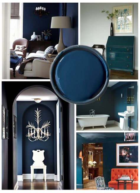 In love with this color!!! Hague Blue, by Farrow & Ball Hague Blue Front Door, Phalo Blue, Interior Paint Colors For Living Room, Blue Front Door, Hague Blue, Office Color, Blue Paint Colors, Dark Walls, Farrow And Ball