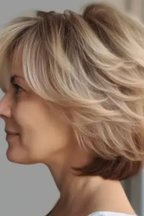 For a soft touch, consider opting for a soft feathered bob. This hairstyle adds movement and lightness with its feathered layers making it perfect for those with medium to fine hair. Click here to check out more stunning short hairstyles for women over 40 in 2023. Feathered Hair Cut, Feathered Bob, Easy Hair Cuts, Medium Bob, Layered Haircuts For Medium Hair, Chin Length Hair, Bob Haircut For Fine Hair, Bob Hairstyles For Fine Hair, Short Wavy Hair