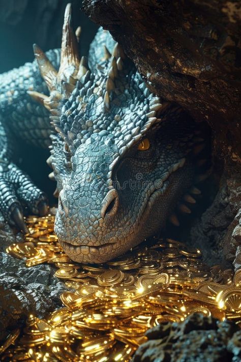 Ancient dragon hoarding gold, dim cave, closeup, treasure gleam, highdefinition render , hyper realistic stock images Dragon Hoarding, Cave Dragon, Dragon Treasure, Dragon Lair, Brown Dragon, Dragon Hoard, Dragon Cave, Realistic Dragon, Ancient Dragon