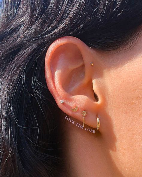 Our brand new blog "Loving The Lobe: Ear Piercing Styles You Probably Haven’t Heard Of" is now live at FreshTrends.com/blog 👀 Fourth Ear Lobe Piercing, Ear Piercings Lobe One, 3 Ear Lobe Piercings In A Row, Round Ear Free Lobe Piercings, 4th Lobe Piercing, High Lobe Piercing, Higher Lobe Piercing, Lobe And Upper Lobe Earrings, Earring Styling