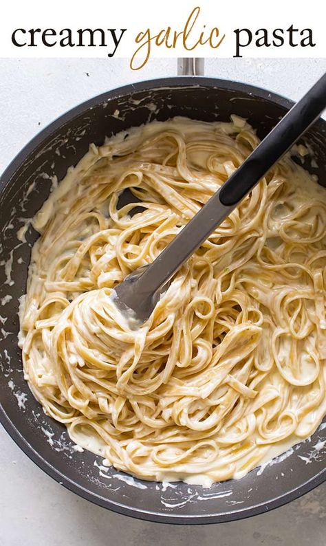 Creamy garlic pasta is a quick and comforting pasta recipe! A simple cream sauce combined with mascarpone cheese and Asiago cheese makes the creamiest sauce for pasta. Only 20 minutes start to finish! #pasta #fettuccine #mascarpone #cheese #asiago #comfortfood #dinner #recipes #cooking Pasta With Parmesan Cheese, Fresh Parsley Recipes, Mascarpone Sauce, Creamy Garlic Pasta, Mascarpone Recipes, Parsley Recipes, Creamy Pasta Sauce, Creamy Garlic Sauce, Mascarpone Cream