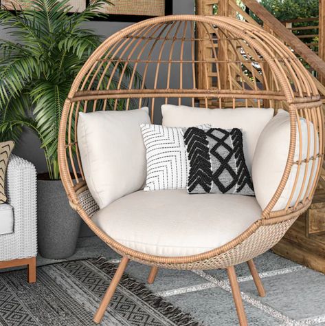 Cane Chair, Read A Book, White Cushions, Room Makeover Inspiration, Conversation Set Patio, Trendy Home, Wicker Furniture, Egg Chair, Wicker Chair