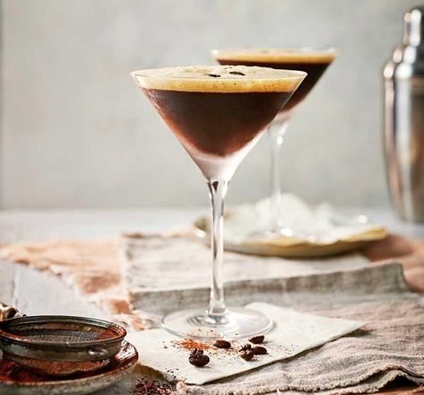 Amaretto espresso martini — Good Food Best Espresso Martini, Simple Sugar Syrup, Espresso Martini Recipe, Raspberry Vodka, Classic Martini, High Spirits, Shaken Not Stirred, Cocktail Garnish, Bbc Good Food