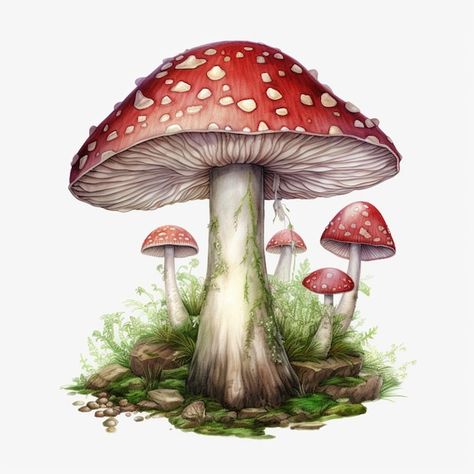 Un Dessin D'un Champignon Avec Un Bonnet... | Premium Photo #Freepik #photo #agaric #champignon-veneneux #fly-agaric #amanite Vintage Mushroom Art, Fungi Illustration, Mushroom Clipart, Fungi Art, Mushroom Poster, Mushroom Paint, Mushroom Drawing, Vintage Mushroom, Botanical Watercolor