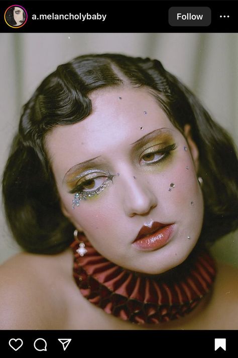 Trapeze Makeup, Starry Night Makeup, Starry Makeup, Cabaret Makeup, Burlesque Makeup, 20s Makeup, Circus Makeup, 1920s Makeup, Circus Outfits