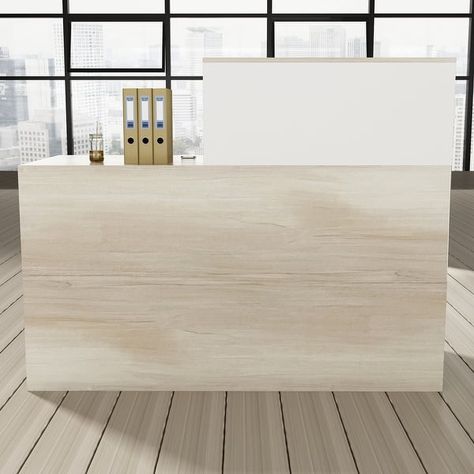 Timechee Reception Desk Counter with Lockable Storage Wood Texture - Bed Bath & Beyond - 35554279 Mobile Reception Desk, Reception Desk Counter, Reception Desk Design, Counter Desk, Lockable Storage, Wooden Platform Bed, Textured Bedding, Home Office Furniture Desk, Queen Size Bed Frames