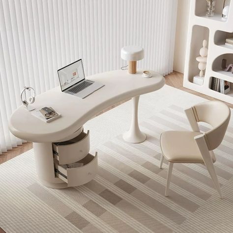 Cappuccino Desk | Valyou Furniture Curved Writing Desk, Wavy Desk, French Office, White Writing Desk, Wooden Office Desk, Spacious Office, Lady Office, Office Desk Designs, Creative Desks