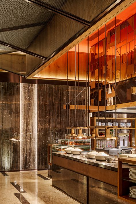 Modern Buffet Restaurant, Buffet Line Hotel Interior Design, Buffet Counter Design Restaurant, Hotel Buffet Counter, Restaurant Buffet Design, Hotel Buffet Design, Buffet Restaurant Design, Buffet Counter Design, Counter Restaurant