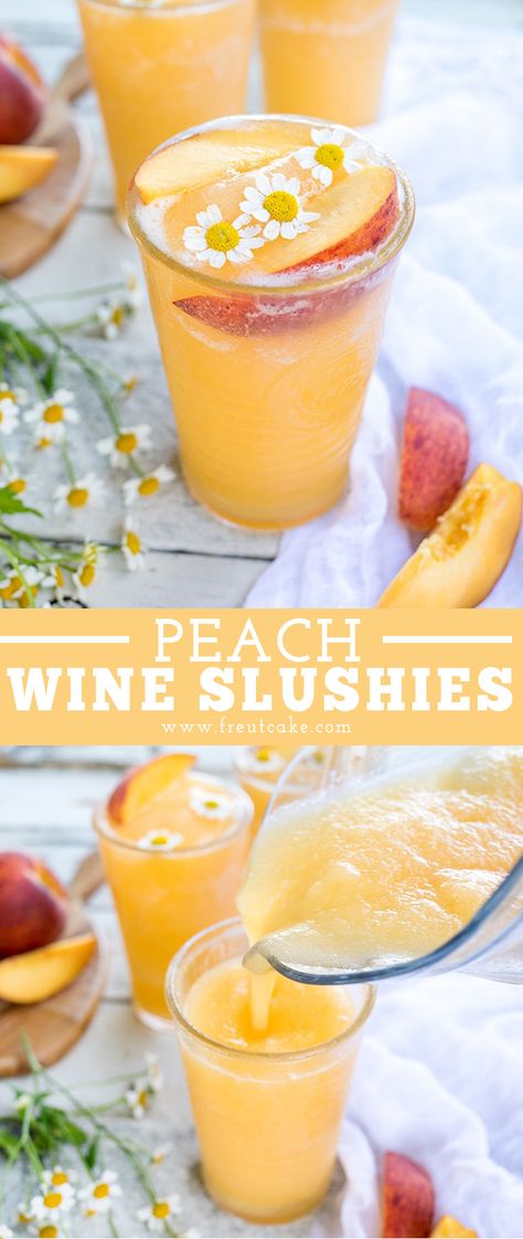 Peach and White Wine Slushies are easy to make with your favorite white wine and fruit and make the most refreshing summer cocktail. #summer #cocktail #recipe #slushie White Wine Slushies, Wine And Fruit, Wine Slushie Recipe, Food Recipes Vegetarian, Wine Slushies, Cocktail Vodka, Peach Wine, Cocktail Summer, Wine Slushie