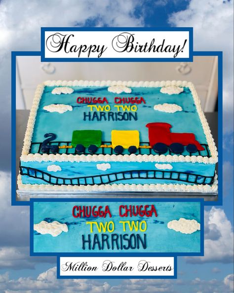 Train Buttercream Cake, Chugga Chugga Two Two 2nd Birthday Cake, Train Sheet Cake, Birthday Sheet Cake, Chugga Chugga Two Two, Decorating Icing, Thomas Birthday, Birthday Sheet Cakes, Cake Decorating Icing