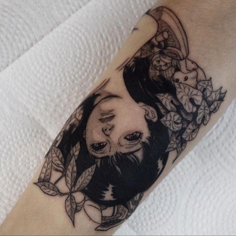 Bad Anime Tattoos, Perfect Blue Tattoo Ideas, Perfect Blue Tattoo Anime, Anime Tattoo Aesthetic, Perfect Blue Tattoo, Dark Blue Tattoo, Lain Tattoo, Dark Anime Tattoo, Movie Tattoo Ideas