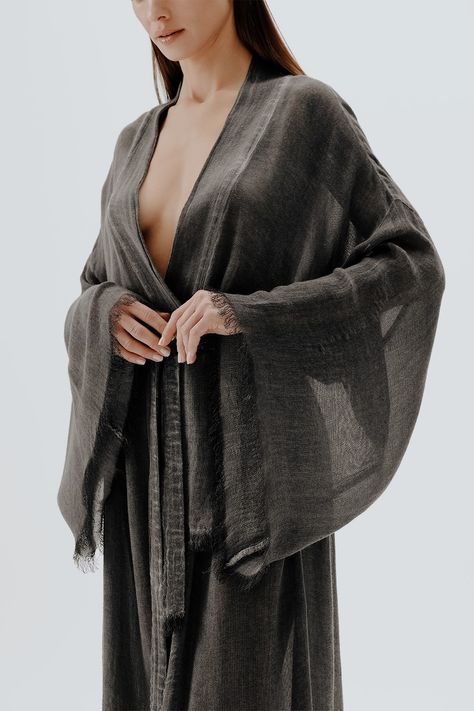 ✨ Wrap yourself in our long kimono, made from the softest bamboo and natural handmade fibers. 🌿 Its unique color and exceptional comfort will make you feel like you're in heaven. Perfect for lounging or elevating your everyday style. Experience the ultimate blend of elegance and coziness. #BambooKimono #NaturalFibers #HandmadeFashion #UniqueStyle #Bandeosh Long Kimono Outfit With Dress, Elegant Homewear, Sleeveless Robe, Long Kimono Dress, Bamboo Clothes, Boho Womens Clothing, Natural Fiber Clothing, Trendy Fall Outfits, Long Kimono