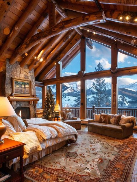 Mountain Cabin Bedroom Master Suite, Italian Style House, Ketchum Idaho, Log Home Interiors, Cabin House Plans, Rustic Home Design, Log Cabin Homes, House Things, Cabins And Cottages