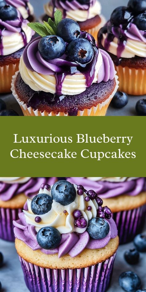 Preparing these Luxurious Blueberry Cheesecake Cupcakes filled my kitchen with warmth and joy, as the sweet aroma wafted through the air. My partner and I shared laughter while baking together on a sunny Saturday, creating sweet memories for our family gathering. 🍋💜 Cupcakes With Blueberry Filling, Blueberry Pie Cupcakes, Baby Shower Cheesecake, Blueberry Lemon Cupcakes, Blueberry Cheesecake Cupcakes, Luxury Cupcakes, 3 Ingredient Cheesecake, Baking Together, Chocolate Blueberry