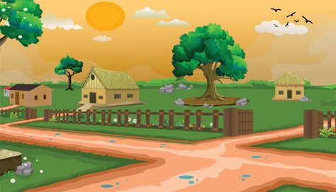 Village cartoon background illustration morning background with sun, four houses trees, and narrow road. Cartoon Hd Backgrounds, Background Images For Animation, Cartoon Begraund Hd, Cartoon Background 3d, Cartoon Background Images Village, Village Animation Background, Cartoon Background Photo, Cartoon Village Video, 2d Village Background