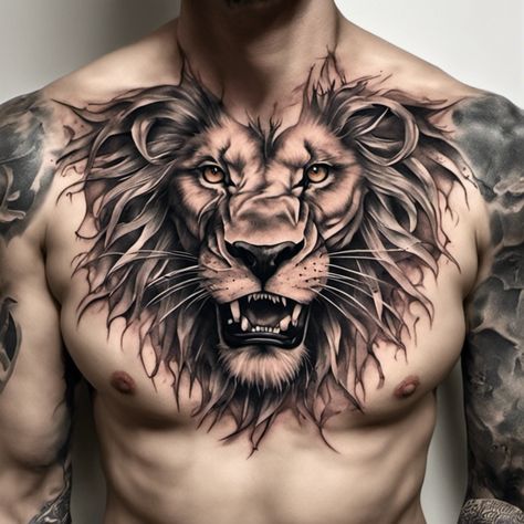 Chest tattoo ideas for men offer bold, masculine body art options. Popular designs include tribal patterns, religious symbols, and animal motifs. Large-scale chest pieces like Japanese-inspired artwork or geometric designs make striking statements. Portrait tattoos, quotes, or meaningful symbols are common choices for men's chest tattoos. Chest Tattoo Ideas For Men, Lion Tattoo Ideas, Diamond Tattoo Designs, Chest Tattoo Ideas, Tattoos Quotes, Mens Lion Tattoo, Portrait Tattoos, Meaningful Symbols, Diamond Tattoos