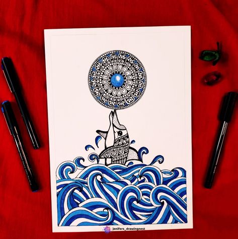 Beach Mandala Art, Mandala Scenery, Mandala Art Unique Designs, Dolphin Mandala, Mandala Art Drawing, Colorful Mandala Art, Easy Mandala Art, Large Canvas Art Abstract, Mandala Art For Beginners