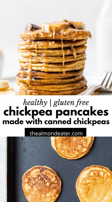 Peanut Butter Chickpea, Flourless Pancakes, Chickpeas Benefits, Chickpea Pancakes, Vegan Egg Substitute, Pancake Recipe Easy, Chick Pea, Pea Recipes, Protein Packed Breakfast