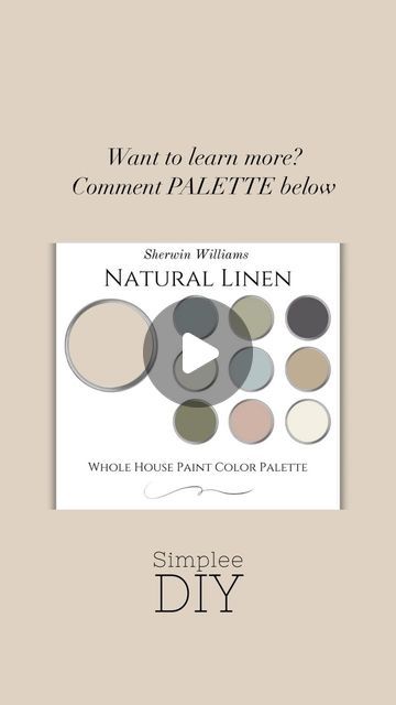 Loralee AhMu on Instagram: "Comment PALETTE for a link to the SW Natural Linen Whole House Paint Palette.

👉Have you ever wished a designer could pick the perfect paint colors for your home?

👉Well, you’re going to love Simplee DIY’s Whole House Paint Palettes! It’s like having a personal designer at your fingertips, with a professionally curated and easy-to-follow guide to make your home look effortlessly stylish and cohesive. 

What’s included:
▪️10 expertly curated paint colors
▪️Detailed color descriptions
▪️Step-by-step instructions
▪️Color placement examples
▪️30+pages of tips and inspiration
▪️And so much more!

♥️Got questions? Send me a DM or drop them in the comments. 

#paintcolors #paintcolor #interiorpaint #interiorpainting #wallpainting #wallpaint #neutralcolors #paintpalet Sw Natural Linen, Whole House Paint Palette, House Paint Palette, Color Descriptions, Paint Palettes, Perfect Paint Color, Paint Color Palettes, House Paint, Paint Palette