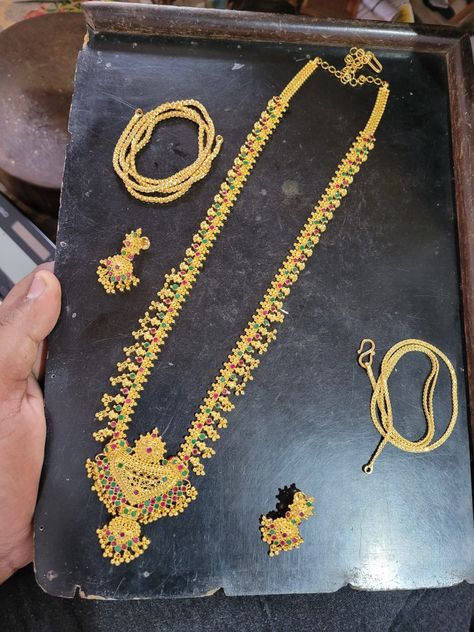 Muvvala Haram Designs Gold, Gold Haram Designs Indian Latest, 20 Grams Gold Necklace Designs, Muvvala Haram, Latest Gold Design, Gundla Mala, Gold Haram Designs, Fashion Jewelry Necklaces Gold, Haram Designs