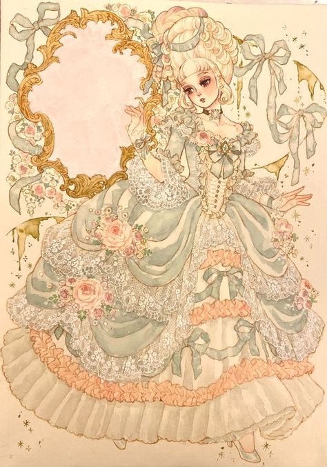 Rococo Fashion Illustration, Rococo Drawing, Rococo Art, Royal Art, المملكة العربية السعودية, Fairytale Art, Kawaii Drawings, Kawaii Art, A Drawing