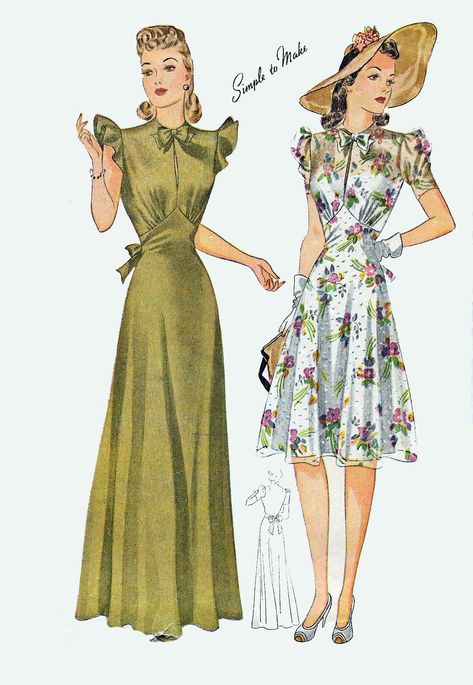 Vintage 1940s WWII Liddy Hop Dress Evening Gown Figue Flatterning Fitted Midriff Sewing Pattern Simplicity 3835 40s Swing Era Size 14 B 32 by sandritocat on Etsy 1940’s Dresses, 1940's Dress, Wwii Fashion, 1940s Fashion Women, Vintage Clothes Patterns, 1940's Fashion, Fashion 1940s, Attractive Dresses, 20th Century Fashion