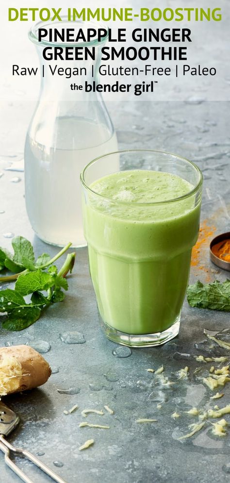 Green Smootie, Ginger Green Smoothie, Pineapple Breakfast, Green Smoothie Recipes Healthy, Green Smoothie Girl, Smoothie Protein, Green Shakes, Pineapple Ginger, Radish Greens