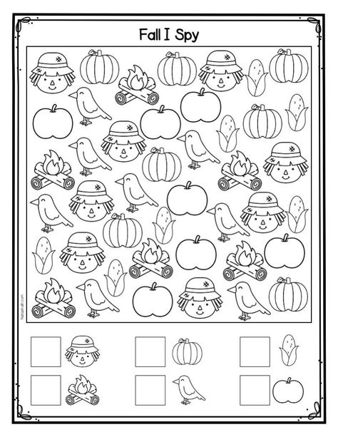 Free Sped Printables, Fall Toddler Worksheets, Preschool I Spy Free Printables, Preschool I Spy Printables, Fall Pre K Worksheets, Pre Kindergarten Activities Worksheets, Fall Free Printables Preschool, I Spy Fall Printable, Fall Activity Sheets For Preschool