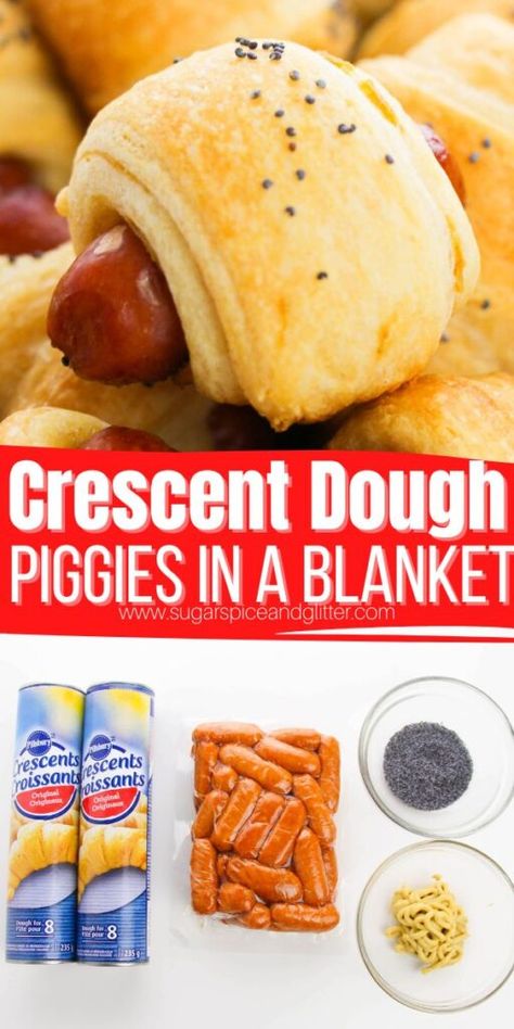 Piggy In A Blanket, Movie Night Appetizers, Croissant Appetizers, Piggies In A Blanket, Mini Sausages, Mini Tart Recipes, Homemade Bruschetta, Sausage Wrap, Dessert Recipes Cookies