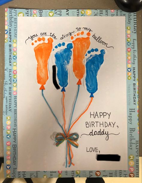 Infant Crafts For Dads Birthday, Birthday Handprint Crafts, Birthday Infant Crafts, Birthday Footprint Craft, Birthday Cards From Infants, Birthday Infant Art, Happy Birthday Infant Art, Birthday Card From Infant, Fathers Day Cards For Toddlers